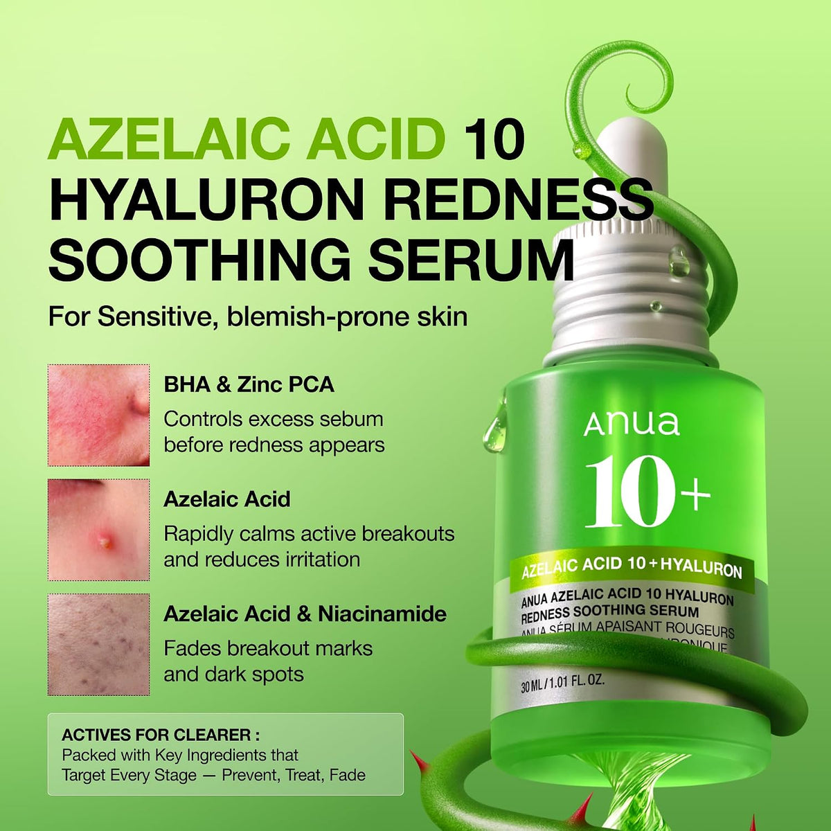 Anua Suero Facial de Ácido Azelaico 10% Hialurónico en Rojo Tranqui...