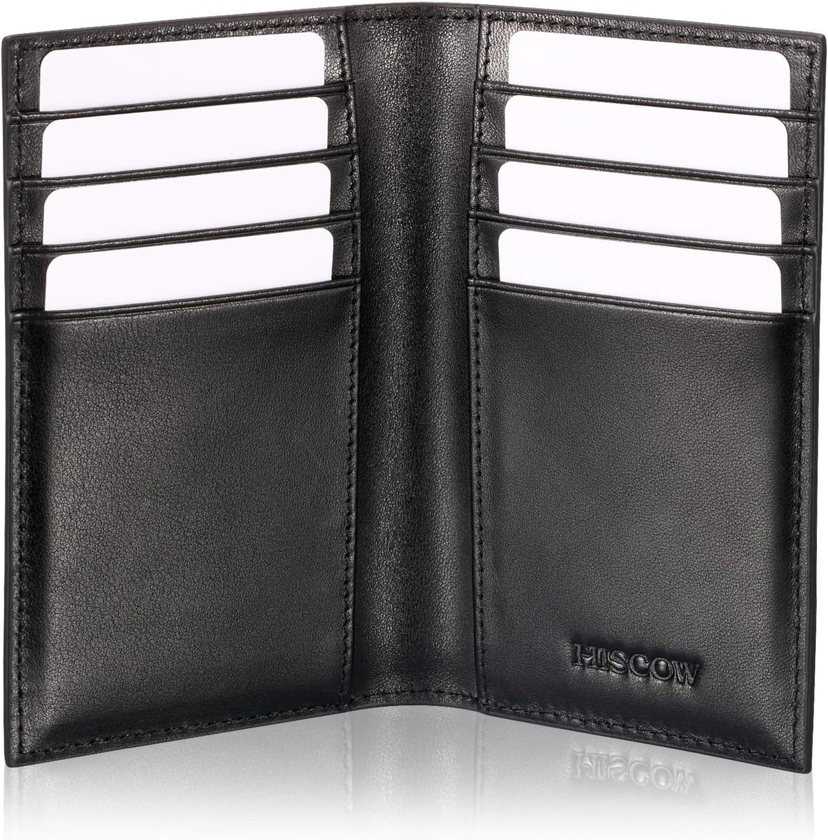 Tarjetero de cuero delgado para hombres y mujeres, 8cc, piel de becerro italiana, Negro -