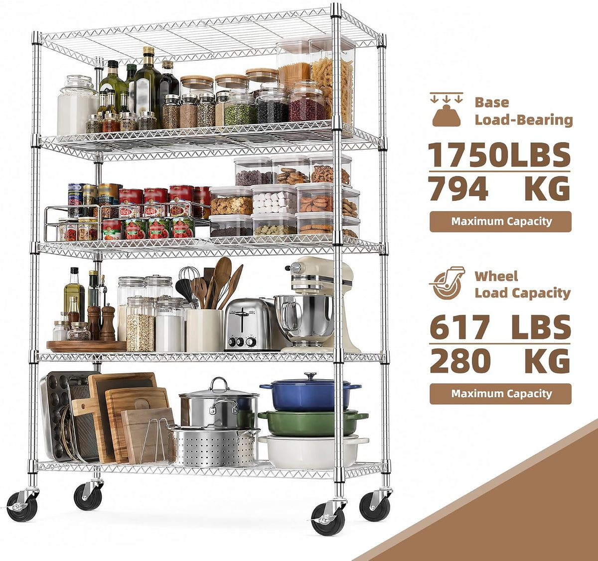 M MZG Estantería de garaje resistente con 5 estantes, estante de almacenamiento ajustable para cocina, lavandería, baño, despensa, capacidad de 1750 libras, color plateado, 17.7 x 47.3 x 75.6 pulgadas