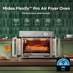Midea Flexify Pro 10+4 Combo de Horno Tostador y Freidora de Aire, Cocción con Bloqueo Jugoso de Grafeno, Horno de Encimera con Puerta Francesa, Fritura de Aire Flash a 450°F, 26.4 Cuartos, Acero