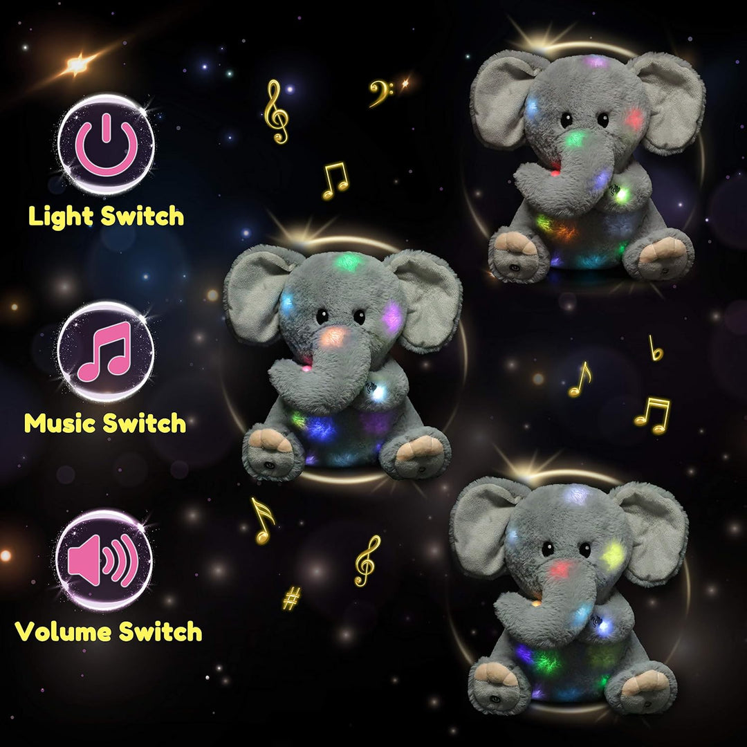 Hopearl Elefante de peluche musical LED que ilumina y canta, volume...