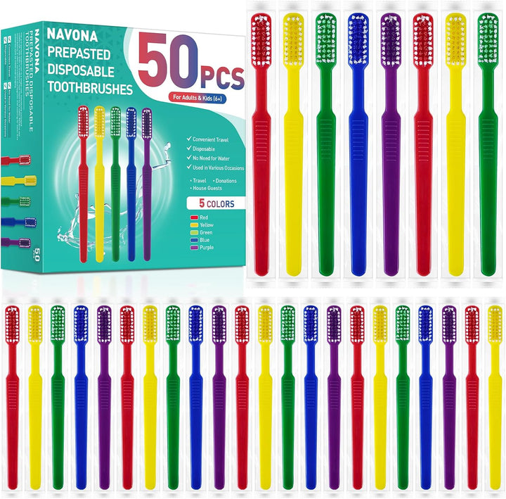 Navona 50 cepillos de dientes desechables con pasta dental incorpor...
