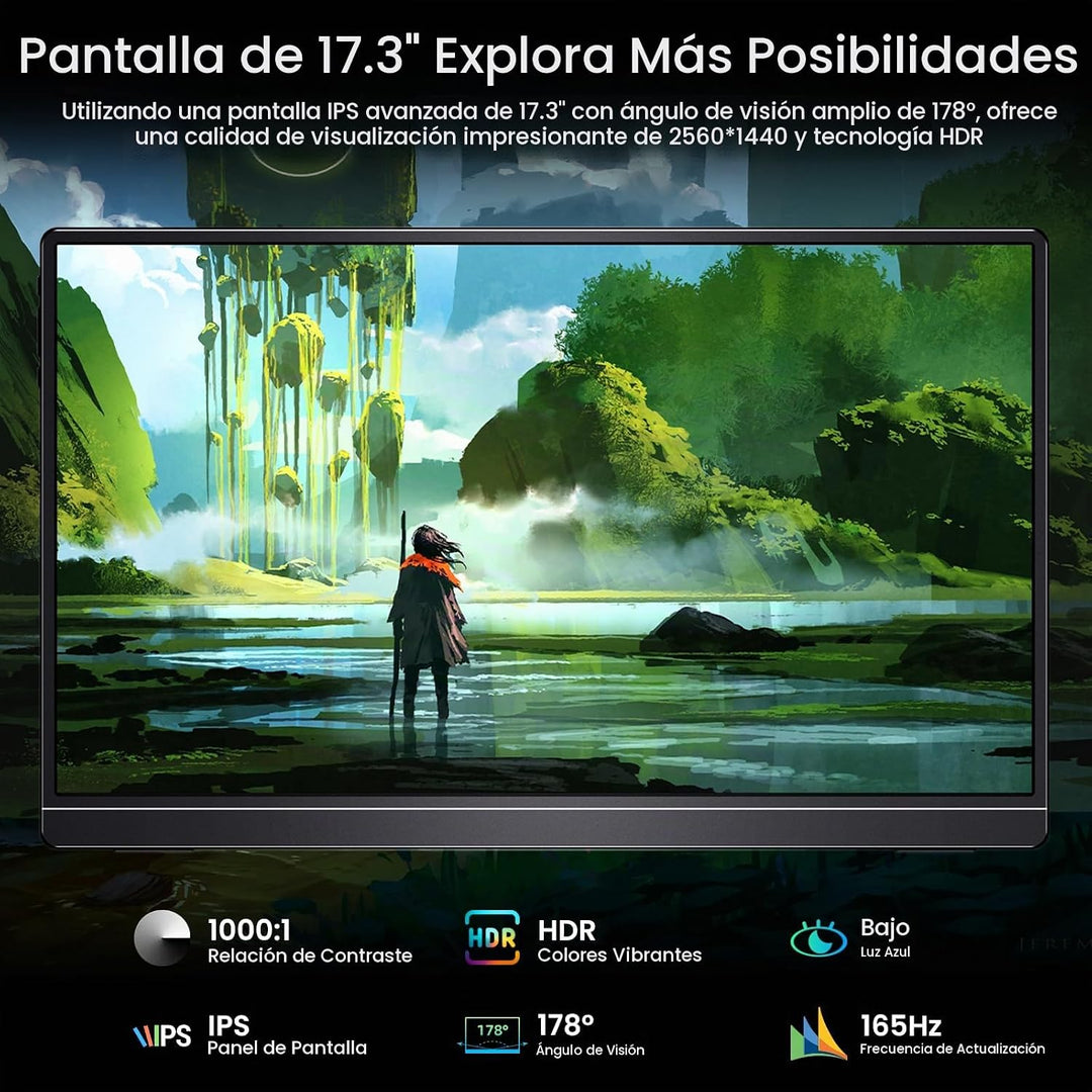 VILVA Monitor para juegos QHD 165Hz USB-C HDMI de 17.3" | 17.3&...