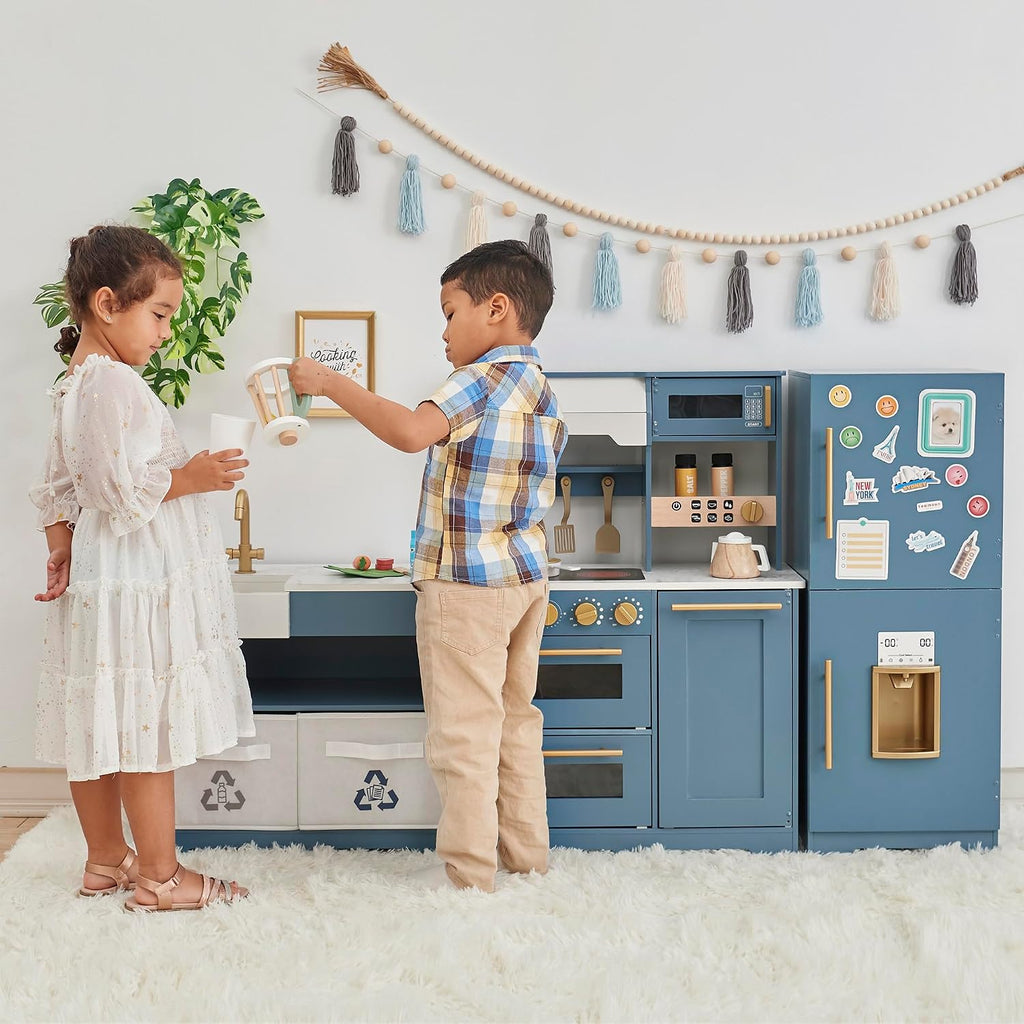 Teamson Kids Little Chef Atlanta Modular Play Kitchen, Blue/blanco/Gold