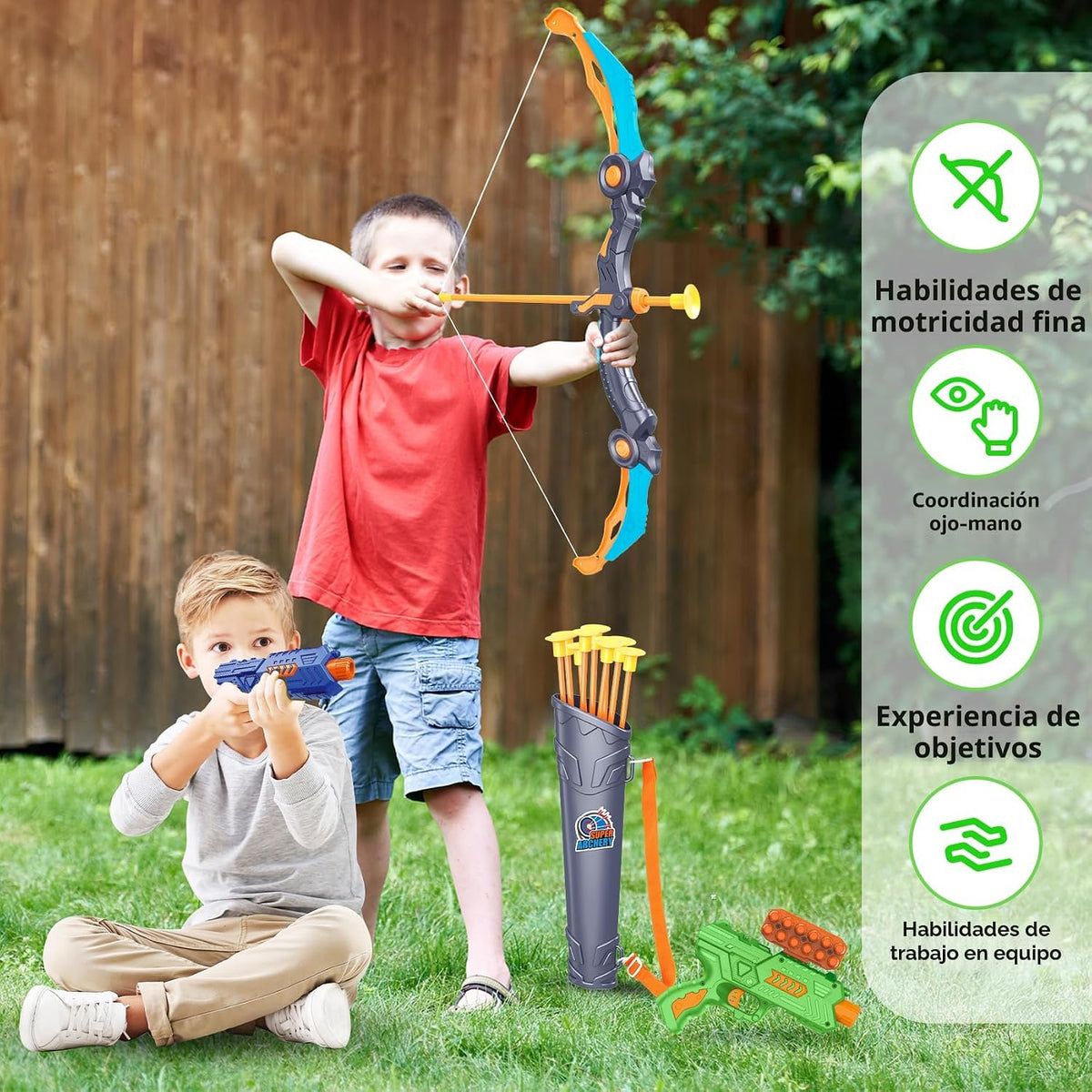 Bow y Arrow Toys para Niños, Pack de 2 Juego de Arco y Flecha con Luz LED para Exterior e Interior
