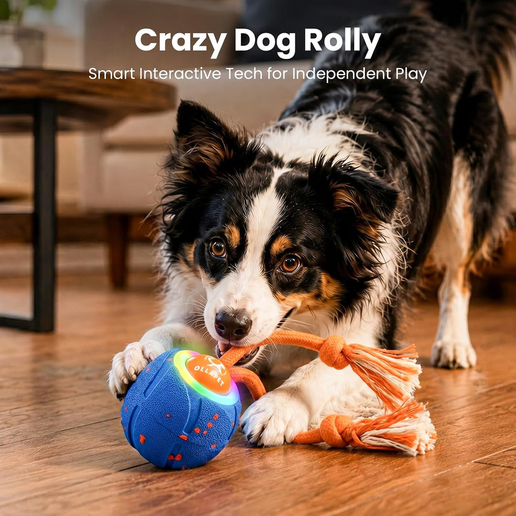 Pelota inteligente para perros, bola rodante automática de 3 modos, juguete para mascotas con cuerda y sonido de ladrido, resistente a las masticaciones