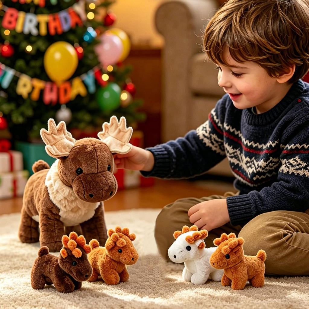 Peluche de alce con 4 bebés, 5 unidades