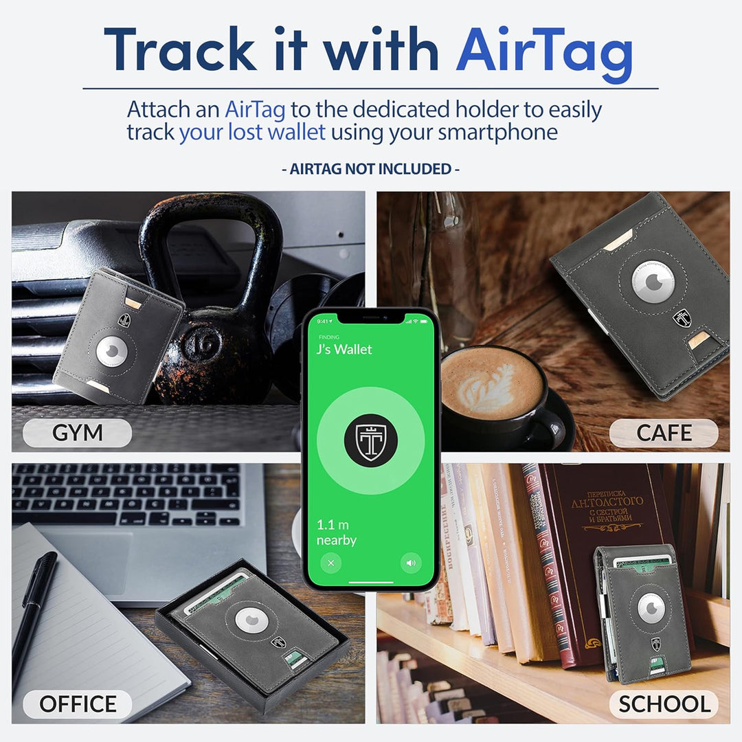 TRAVANDO AirTag* - Cartera para hombre con clip para dinero, tarjet...