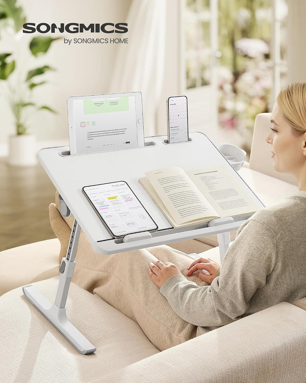 SONGMICS Escritorio para computadora portátil de cama, plegable, altura