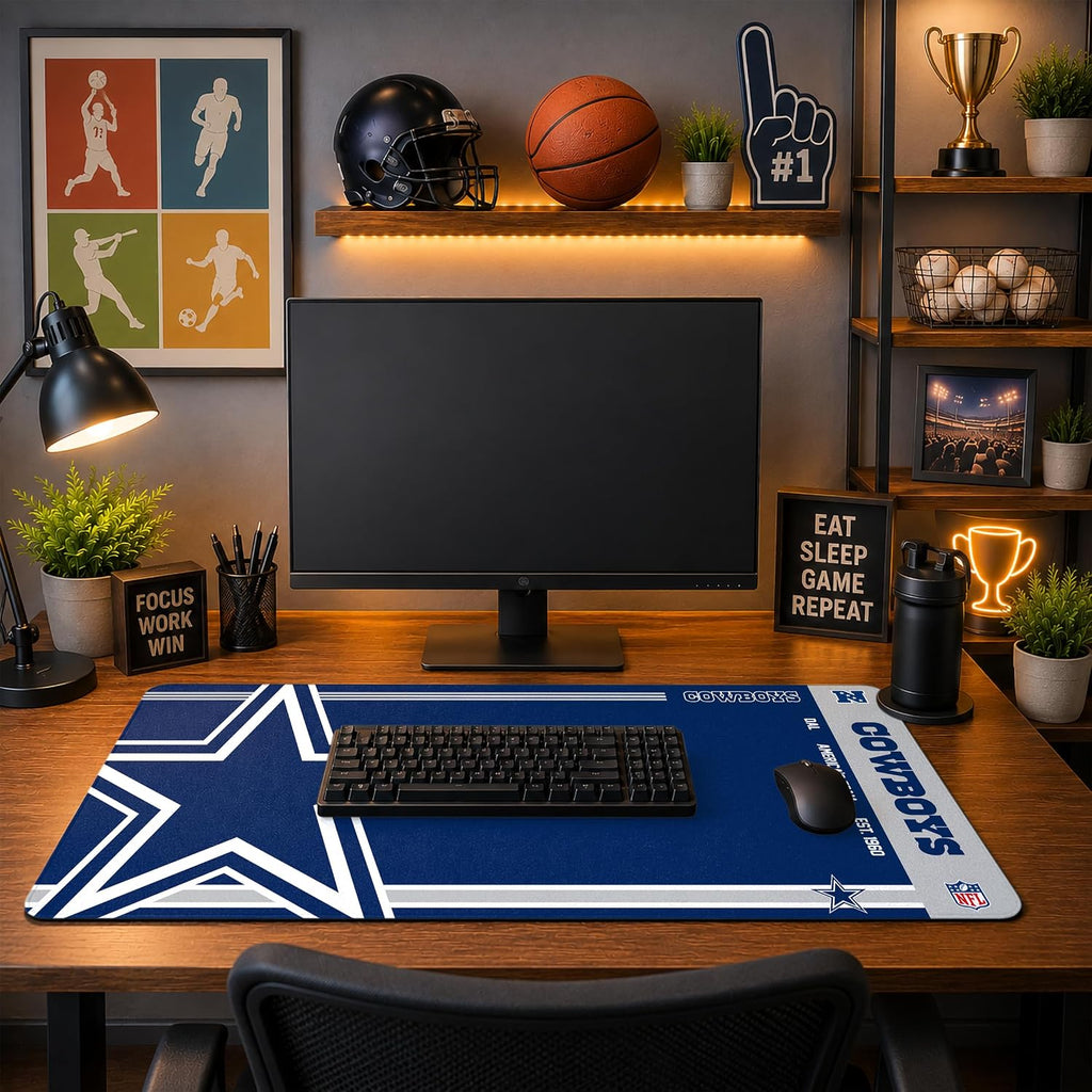 SOAR Alfombrilla para mouse de escritorio de oficina en casa con logotipo primario establecido oficial de la NFL, 35 x 16 pulgadas (Dallas Cowboys)