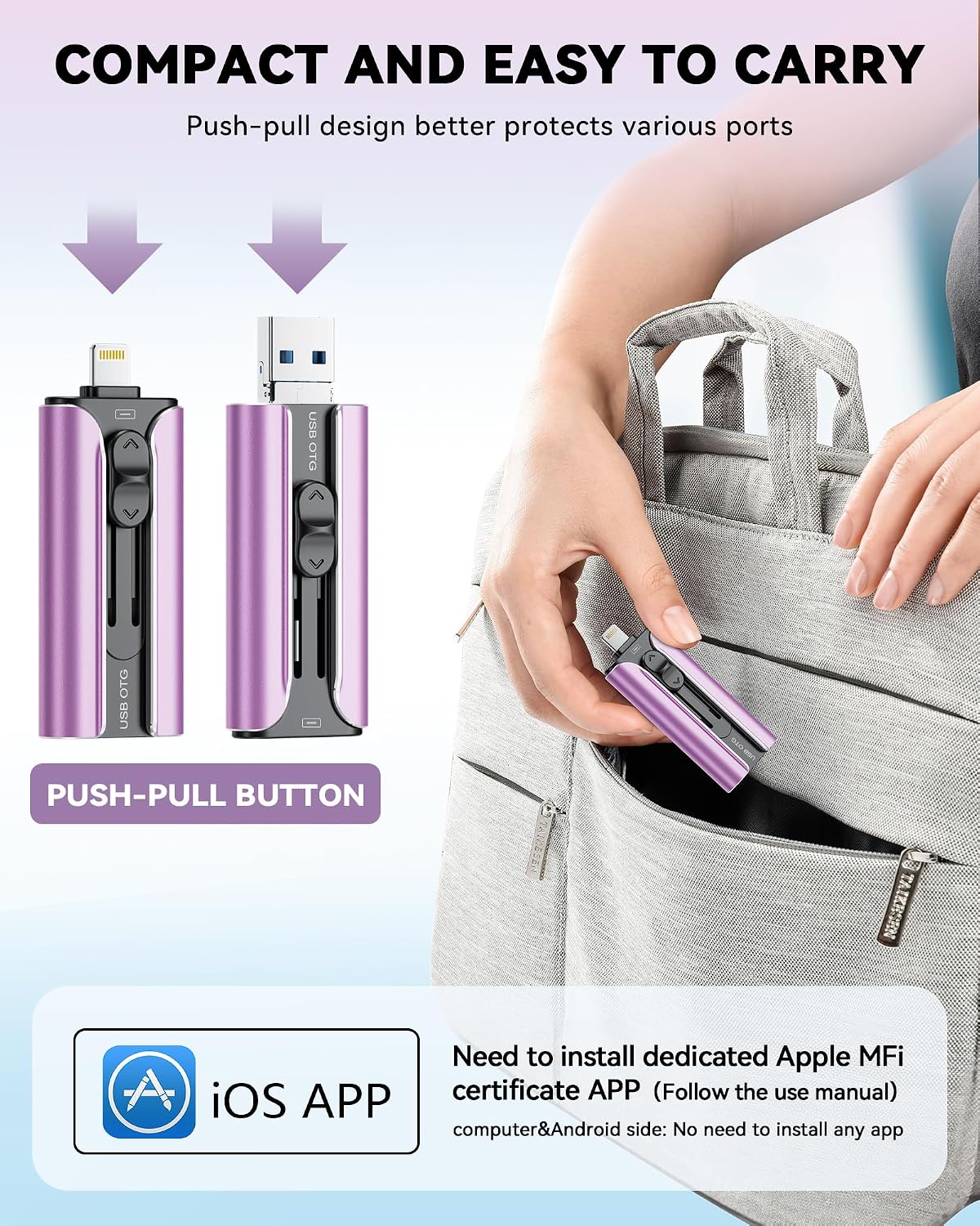Unidad Flash de 256GB Certificada MFi para iPhone Memoria USB Pen D...