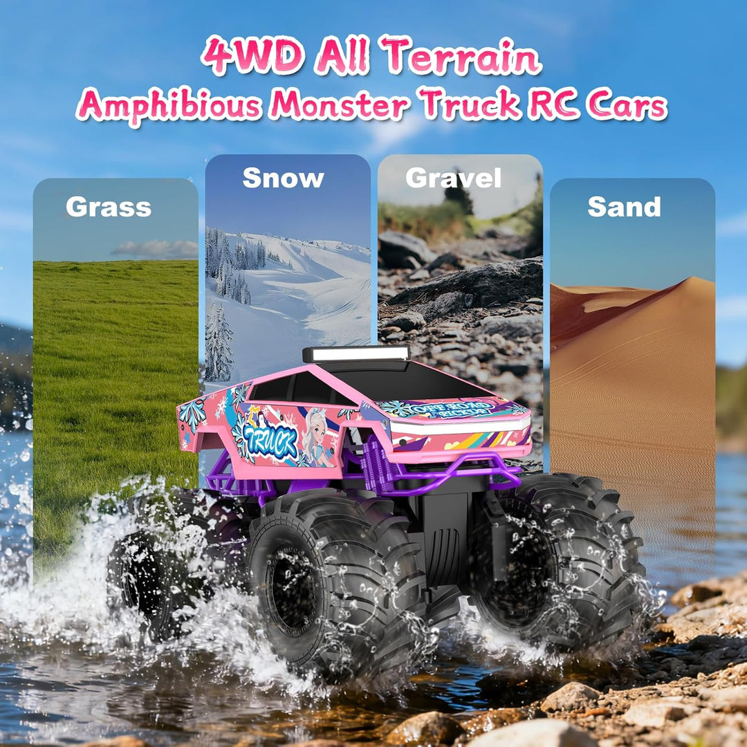 Coche de control remoto para niñas camión monstruo rosa
