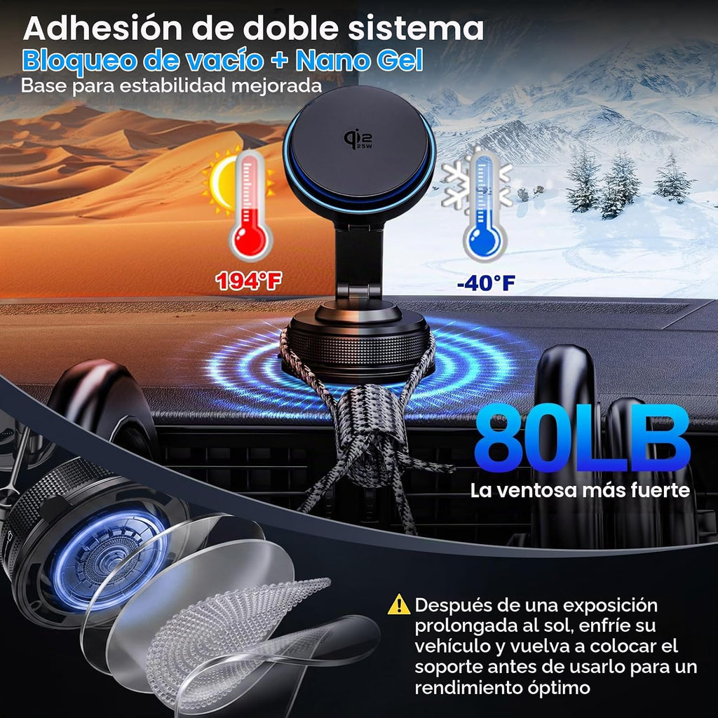 Cargador de montaje para coche MagSafe - Qi2.2 Cargador inalámbrico rápido