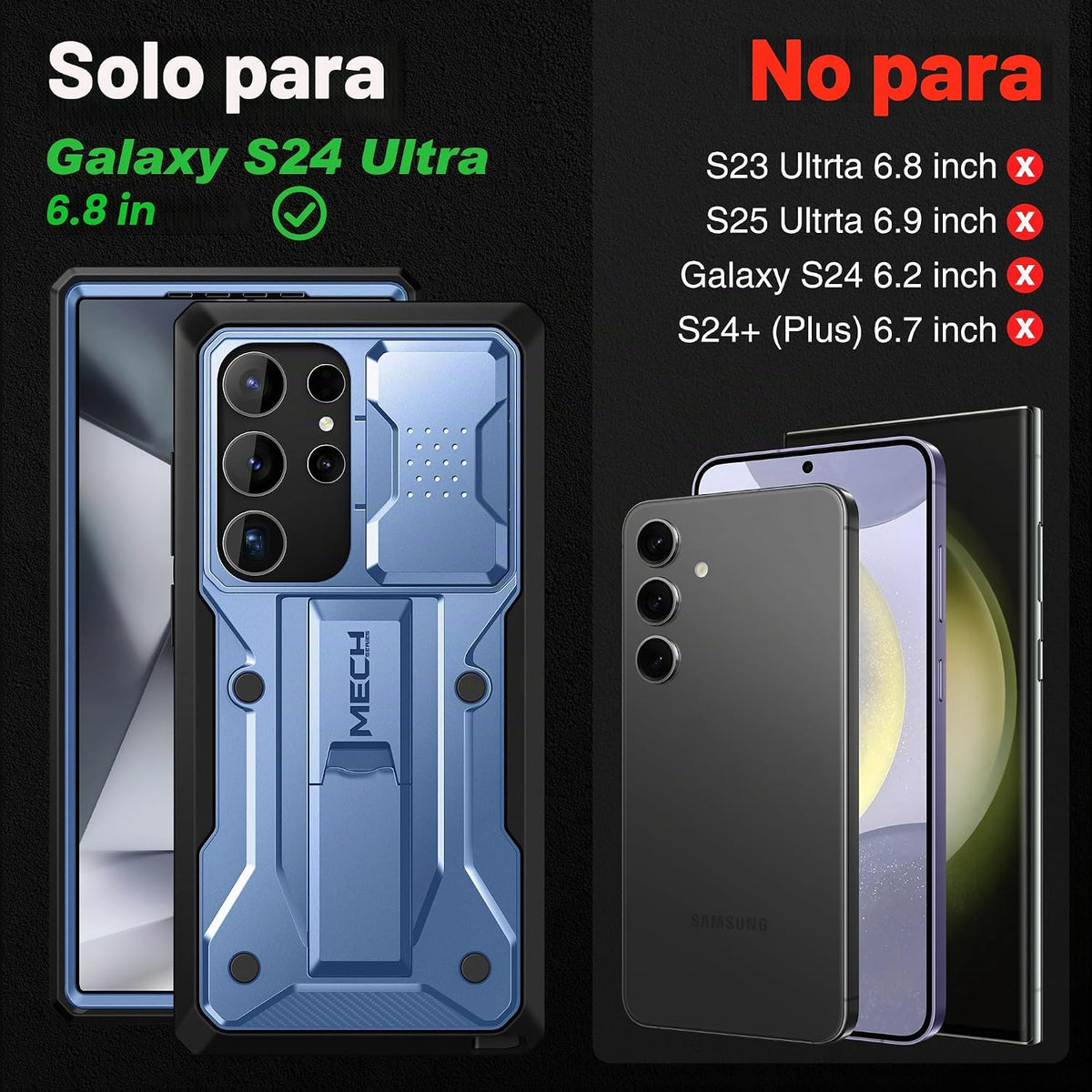 TONGATE Funda para Samsung Galaxy S24 Ultra, 2 marcos delanteros y soporte