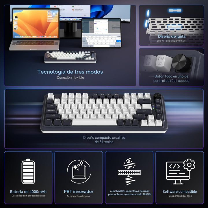 Redragon K673 PRO Teclado Gaming RGB Inalámbrico 75% con Gasket, 3...