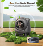 FEELNEEDY - Caja de arena automática de limpieza automática, robot de control de olores, diseño de orejas de gato, monitor en tiempo real de aplicación de 65 L, cajas de arena para gatos para