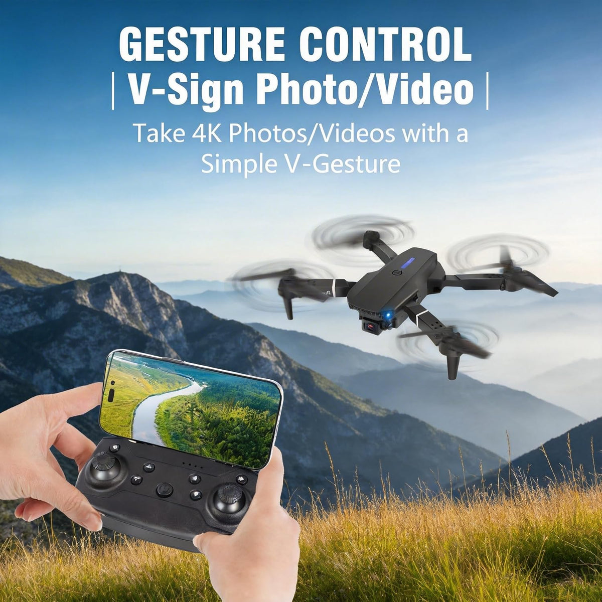 Dron con cámara 1080P HD, FPV Mini Drone plegable para adultos, Drone con una tecla de despegue/aterrizaje, selfie gesto, retención de altitud, giro 3D, fácil de volar, 2 baterías