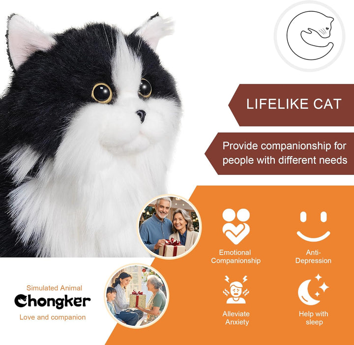 Chongker Animales de peluche hechos a mano con forma de gato realis...
