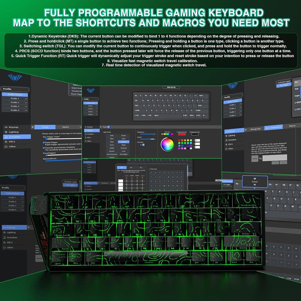 Aula WIN60 HE - Teclado mecánico 60% para juegos con cable, interru...