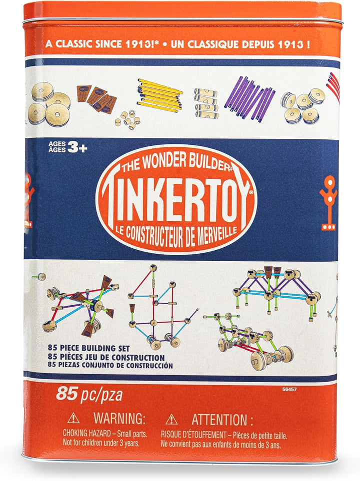 Tinkertoy - Juego de construcción retro de lata - 85 piezas