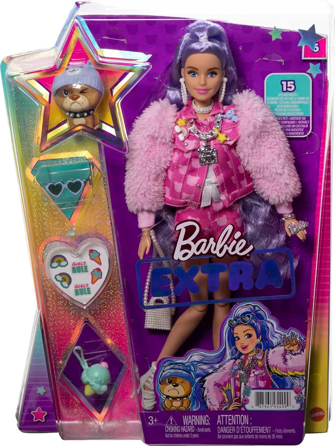 Muñeca Barbie Extra y accesorios con pelo largo color periwinkle, c...