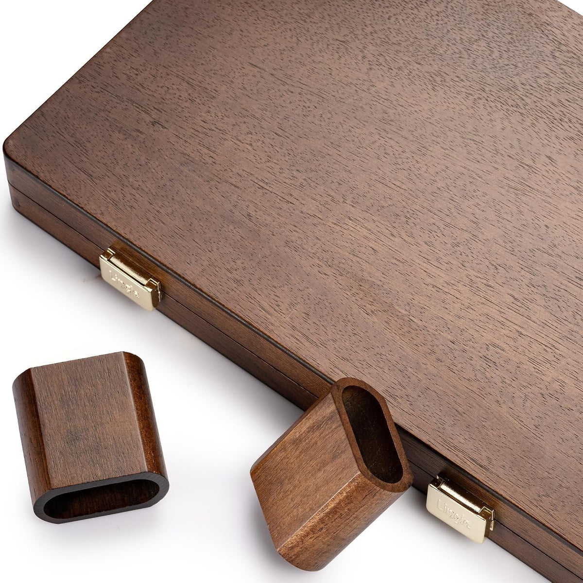 Juegos de backgammon de nogal natural prémium de 14.5 pulgadas para adultos, 30 damas de madera, 2 tazas de dados de nogal y 5 dados de madera, juego clásico de mesa de estrategia para dos
