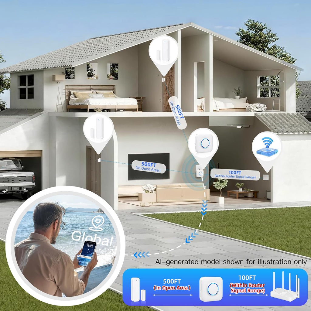 Timbre con sensor de puerta WiFi, sensor de ventana de alerta de apertura