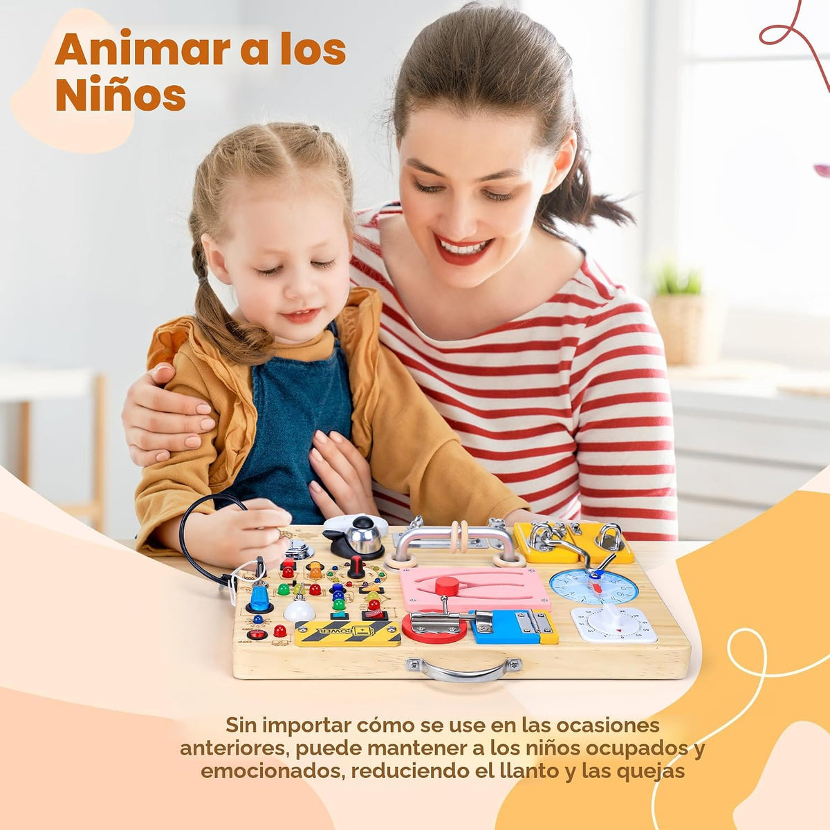 Tablero de actividades 25 en 1 con 13 interruptores de luz LED y 12 actividades, juguetes Montessori para niños de 1, 2, 3 años, tablero sensorial de madera, juguetes de viaje para niños pequeños de 1 año o más, regalo de cumpleaños (extragrande)