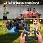 FPV - Coche RC con cámara para niños y adultos, camión RC todo terreno 1:16, automóvil de control remoto todoterreno con pantalla HD de 2.8 pulgadas, cuerpo de aleación, luces LED de chasis, batería