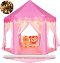 Tienda de campaña de princesa para niñas, casa de juegos grande para niños, castillo con luces de estrella, juguete para interiores y exteriores, 55 x 53 pulgadas (profundidad x alto) (princesa rosa con tapete de juego)
