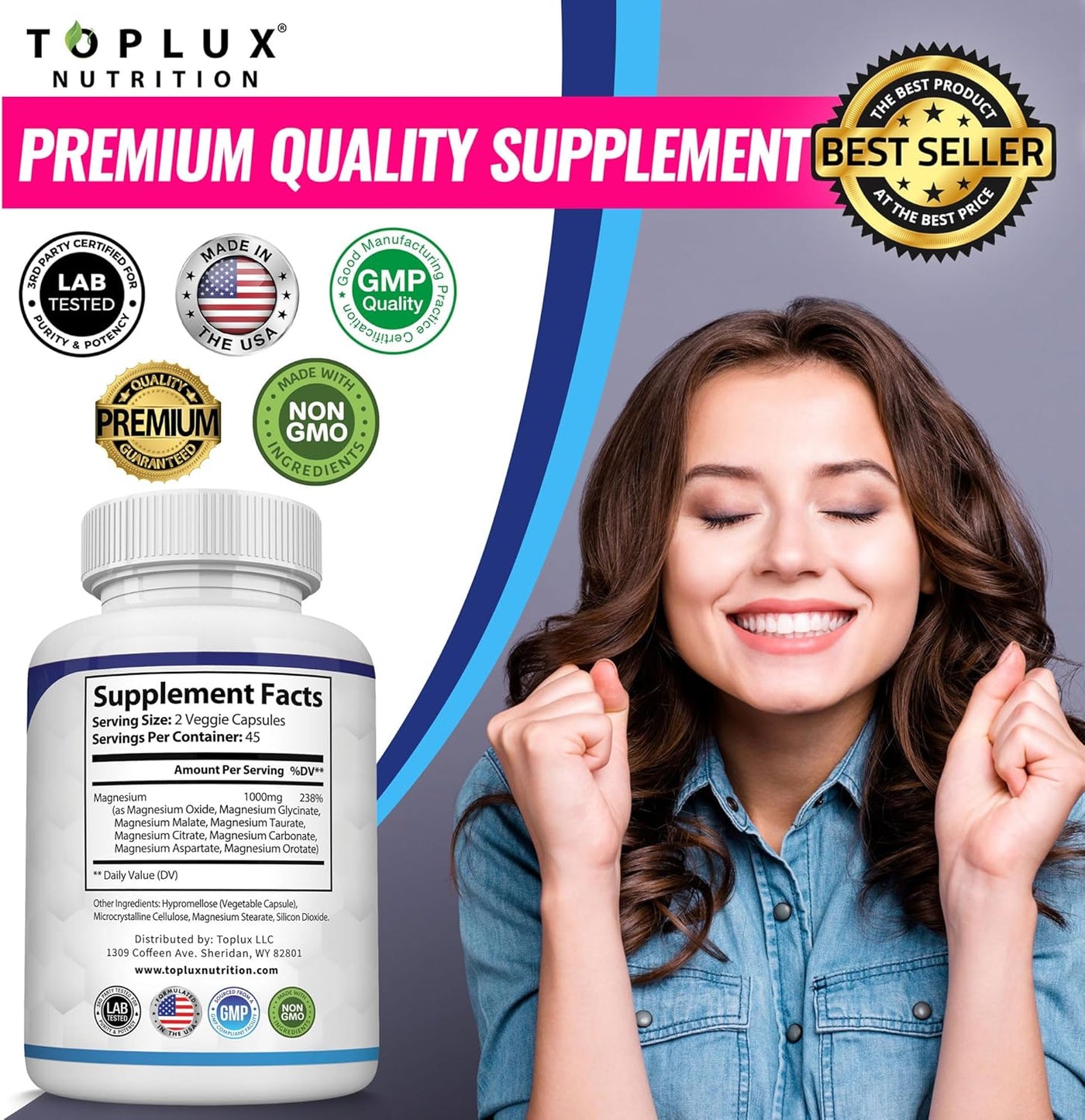 Complejo de magnesio Suplemento 8 Elemental 1000mg - Glicinato de m...
