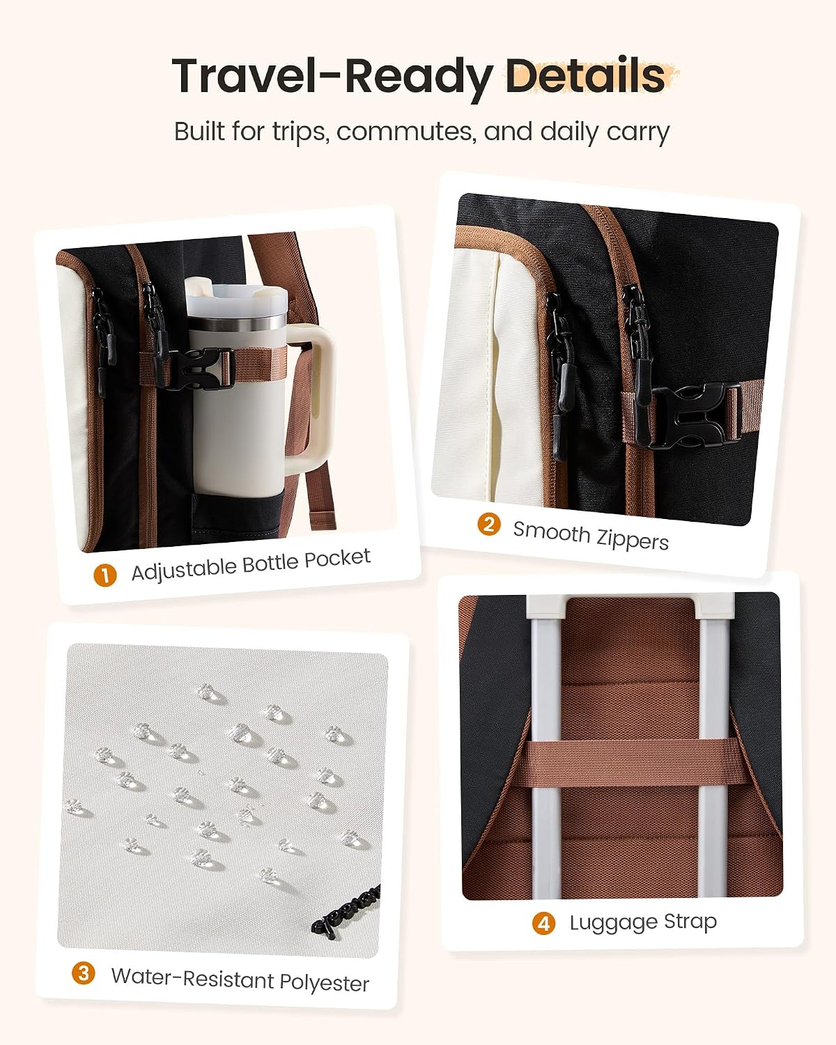 LOVEVOOK Mochila de viaje, Negro-blanco-marrón, 18 pulg., Viajes