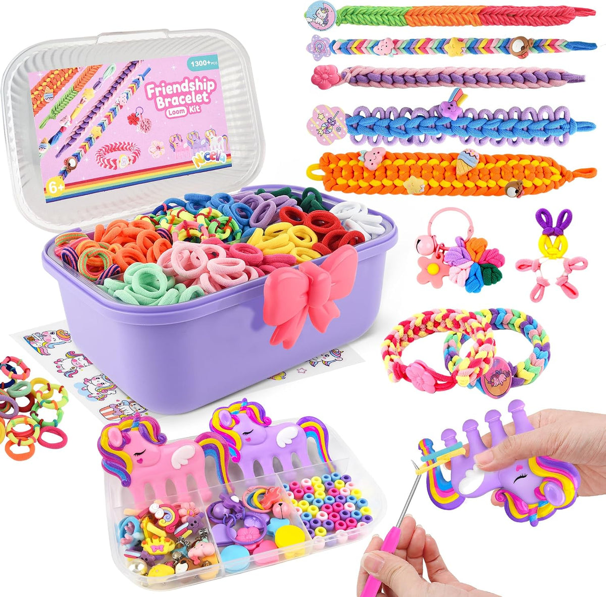 Nicella Kit de fabricación de pulseras, regalos para niñas de 8 a 12 años, kit de telar de tejido, más de 1300 piezas de kits de manualidades para niños con 2 peines de tejido, regalos de Pascua para niñas de 6, 7, 8, 9, 10, 11, 12 años
