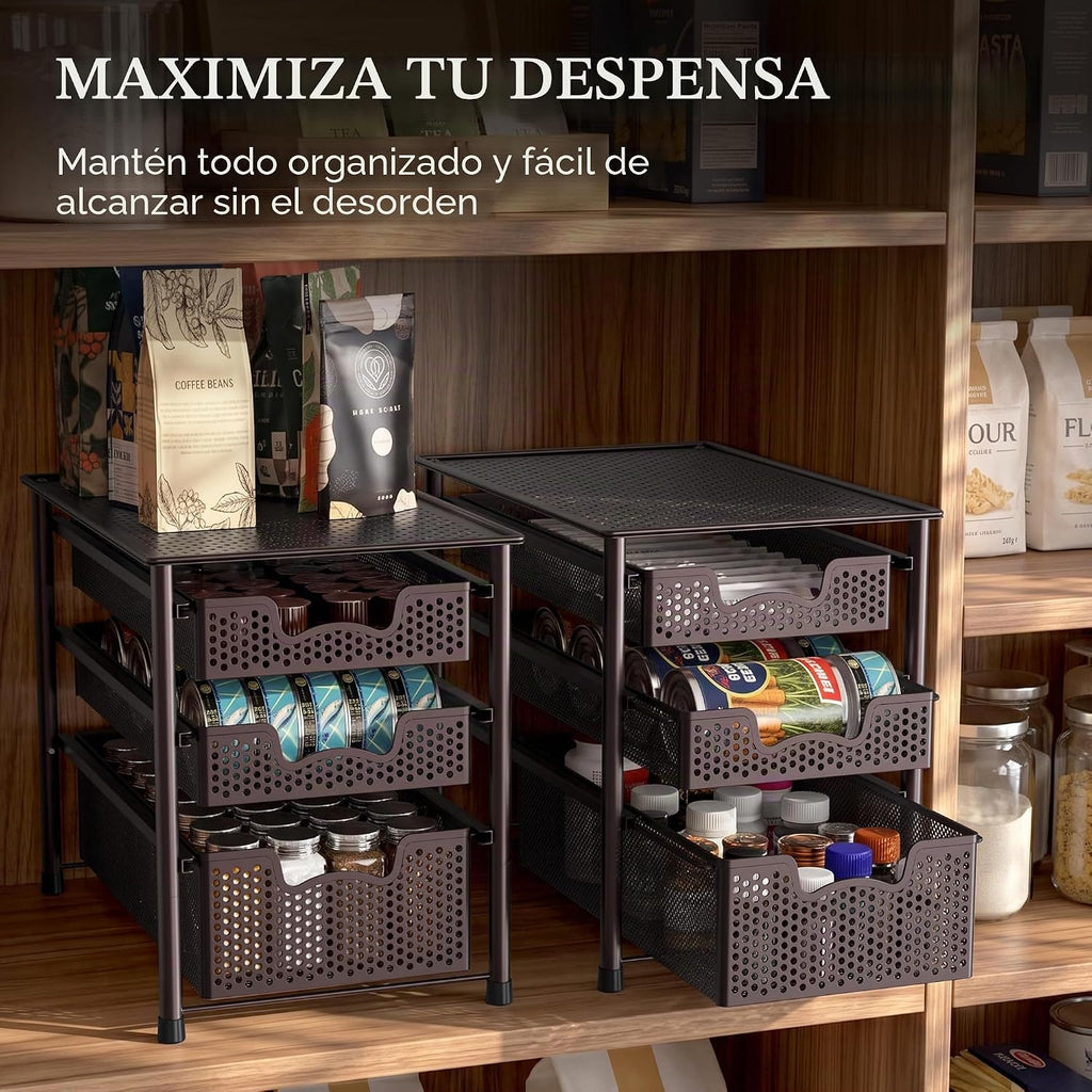Simple Houseware - cajón organizador apilable de 3 niveles, color bronce