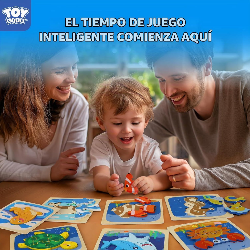 TOY Life - Rompecabezas de madera para niños pequeños de 2 a 4 años, rompecabezas de animales marinos para niños pequeños de 1 a 3 años, rompecabezas de madera, juguetes Montessori educativos, regalos