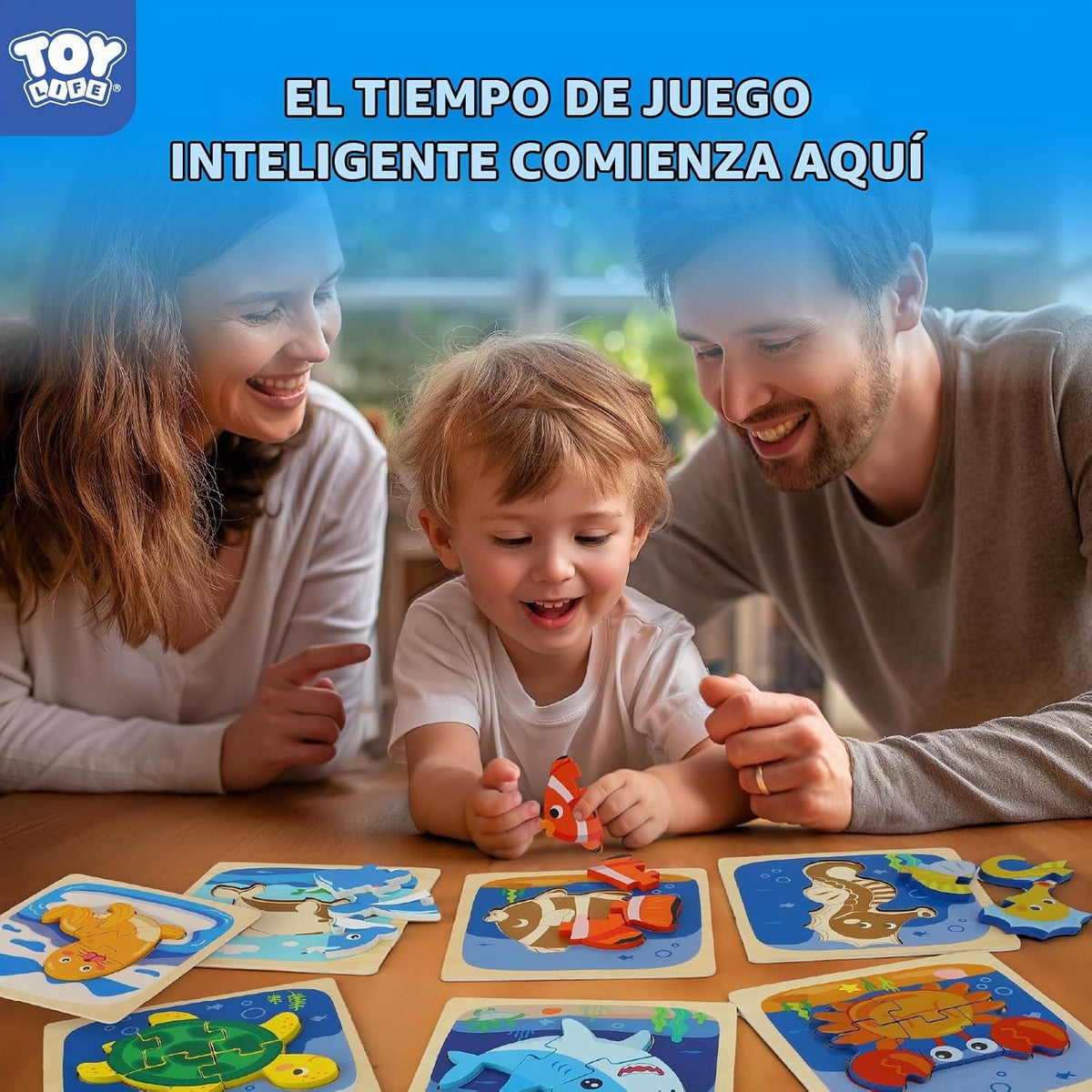 TOY Life - Rompecabezas de madera para niños pequeños de 2 a 4 años, rompecabezas de animales marinos para niños pequeños de 1 a 3 años, rompecabezas de madera, juguetes Montessori educativos, regalos