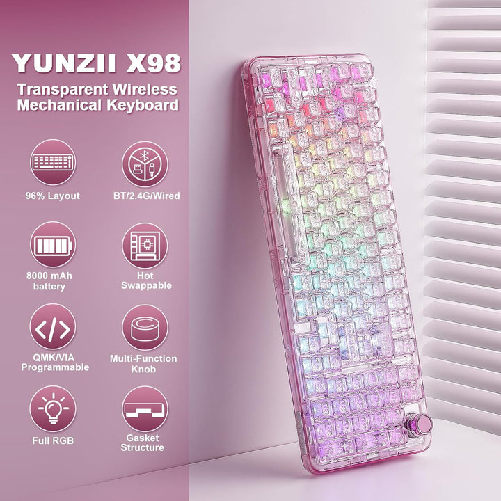 YUNZII X98 QMK\/VIA Teclado mecánico inalámbrico para juegos con pe...