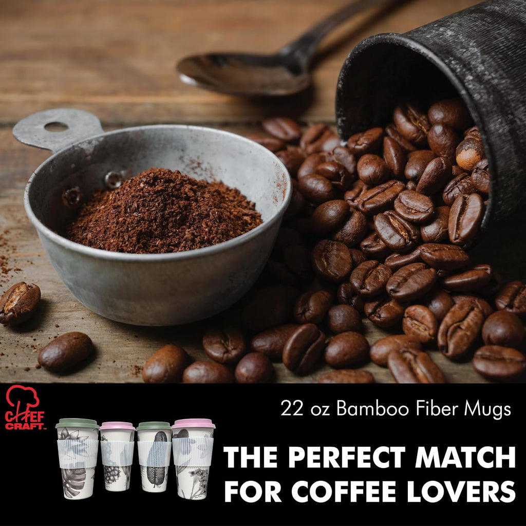 Chef Craft Taza de viaje de fibra de bambú ecológico, juego de 4 piezas, 22 onzas, natural