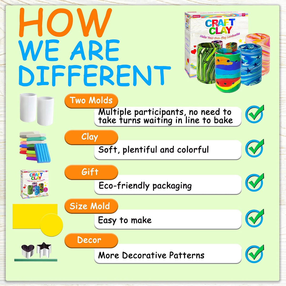 MHMYDIS Haz tus propias luminarias de arcilla - Kit de artes y manualidades para niños y adolescentes de 6, 7, 8, 9, 10, 11, 12 años y más - Juguetes creativos de linternas de arcilla para niños de 8