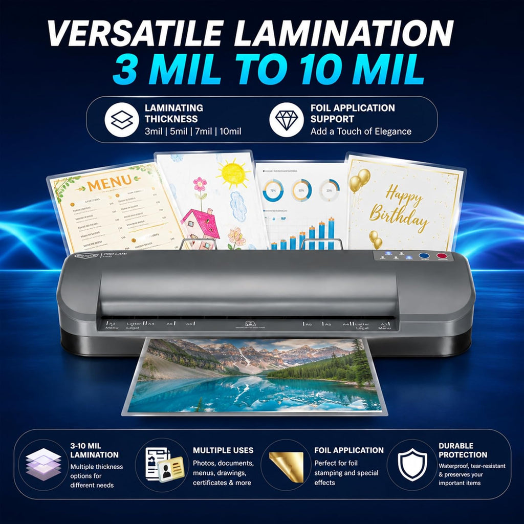 SINCHI Laminador térmico de 13 pulgadas y aplicador de lámina, 3 a 10 mil, 4 rodillos, calentamiento de 55 segundos, 18 segundos/página, apagado automático, máquina de laminación de grado comercial con 10 bolsas para oficina, escuela, manualidades y