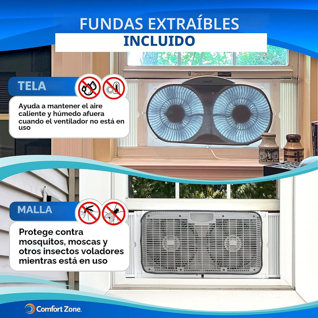 Comfort Zone Ventilador de ventana doble WiFi inteligente de 9 pulg...