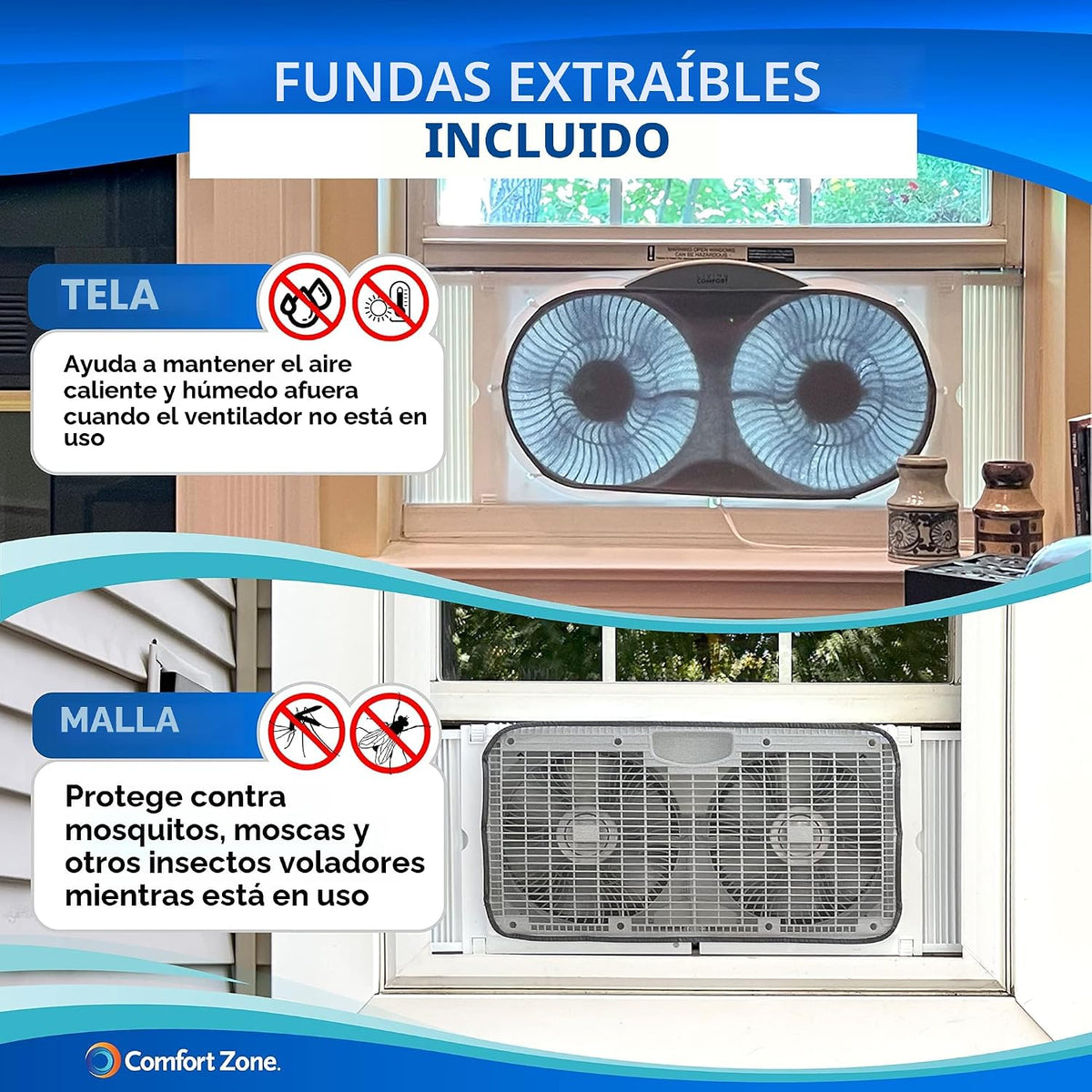 Comfort Zone Ventilador de ventana doble WiFi inteligente de 9 pulg...