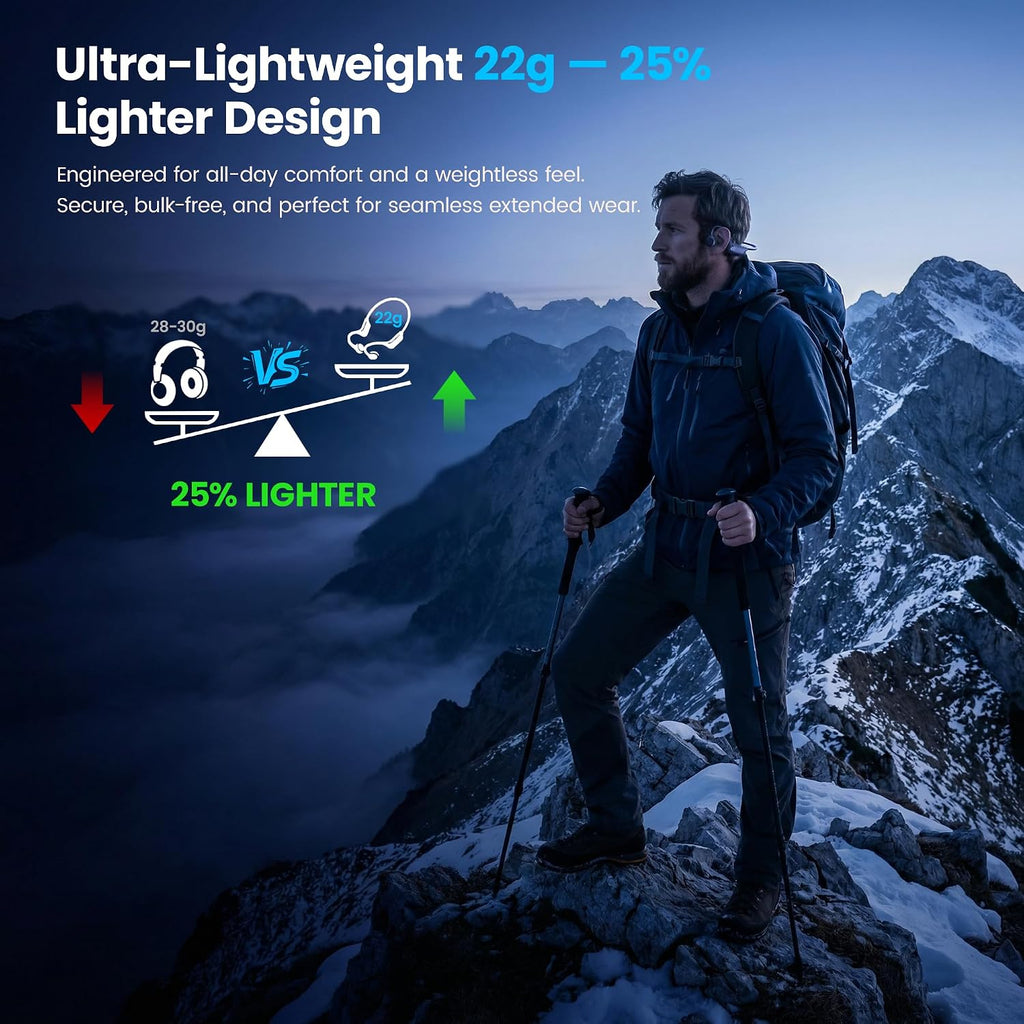 Auriculares de conducción ósea Bluetooth 5.4, 0.78 oz, ligeros auriculares deportivos de oreja abierta con marco de titanio flexible, micrófono reductor de ruido