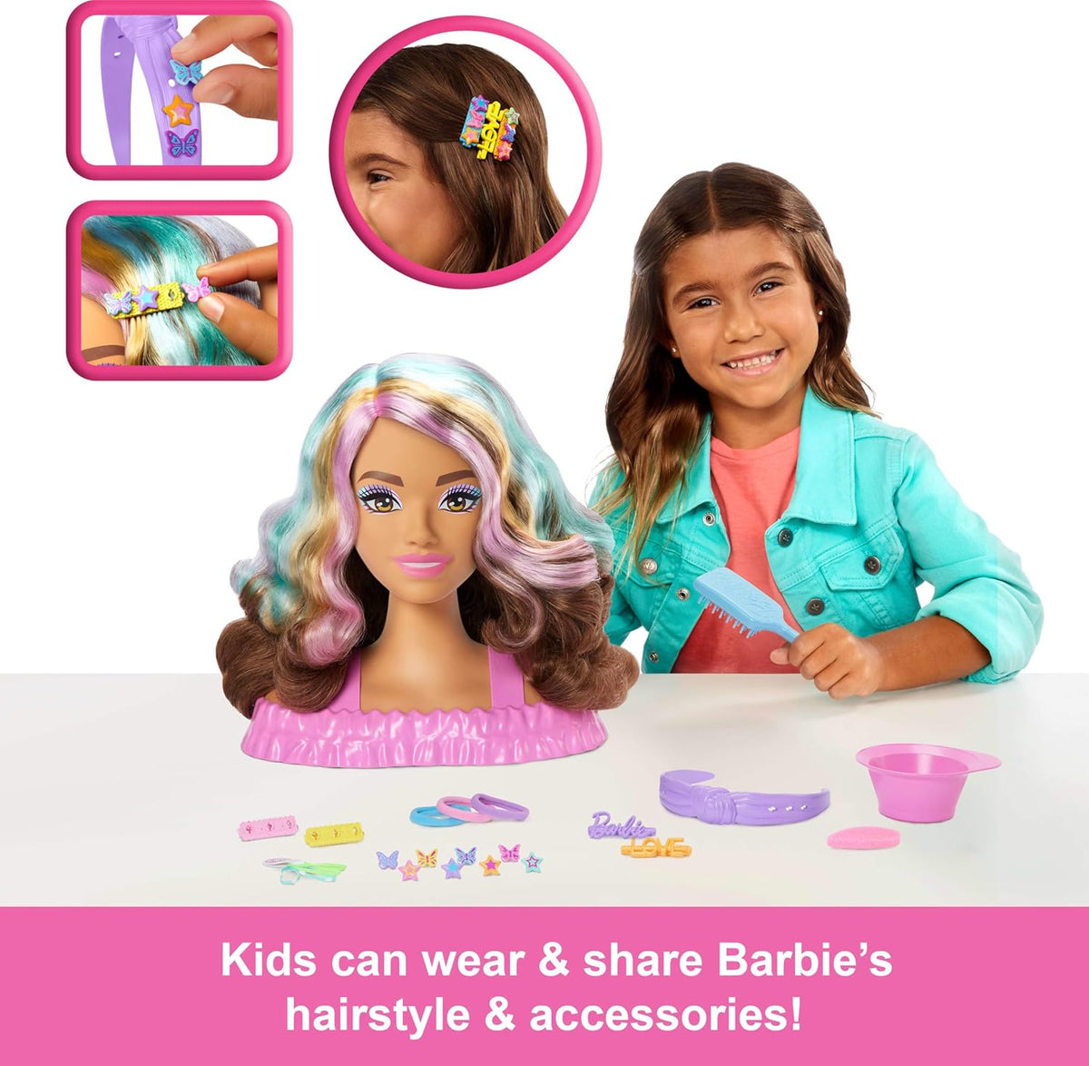 Barbie Cabeza de peinado de muñeca, cabello castaño oscuro con más...