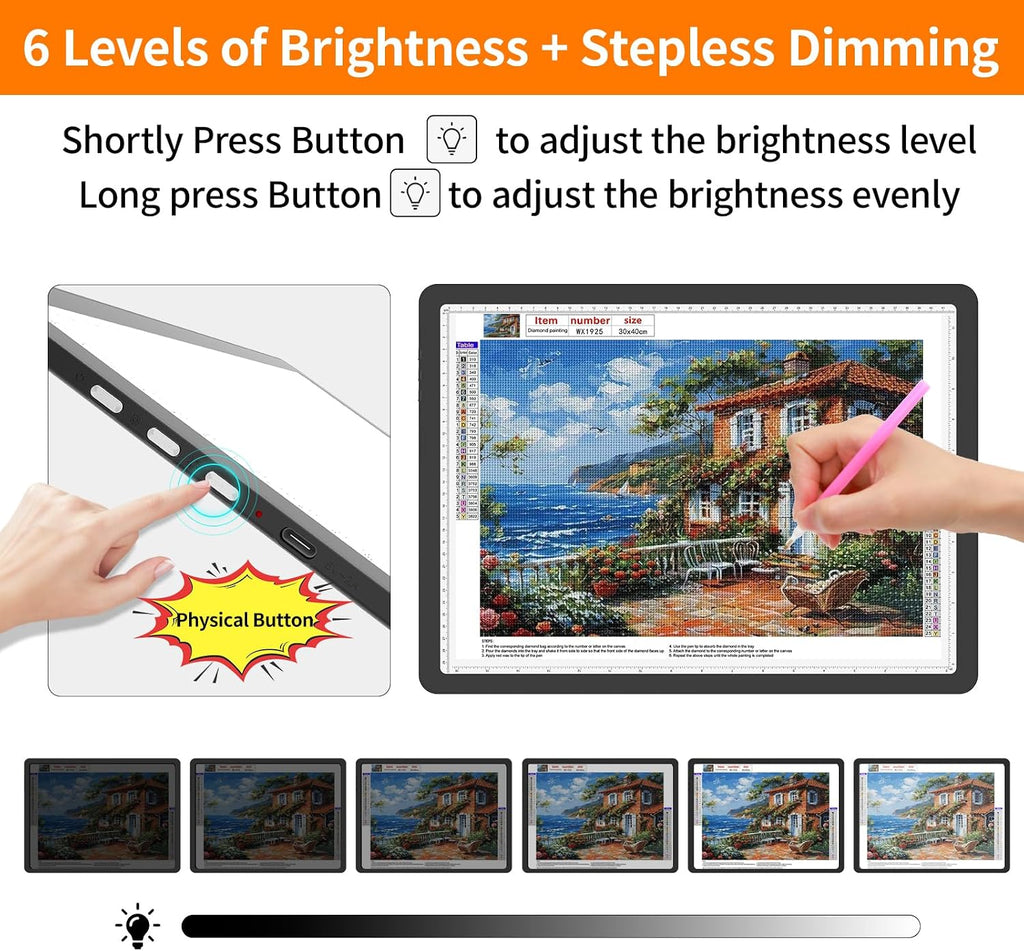 TOHETO Almohadilla de luz recargable A4 para pintura de diamantes, caja de luz de rastreo ultra brillante para dibujar, caja de luz inalámbrica para rastreo y dibujo, tablero de luz de arte de