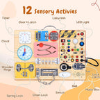 Tablero de actividades 25 en 1 con 13 interruptores de luz LED y 12 actividades, juguetes Montessori para niños de 1, 2, 3 años, tablero sensorial de madera, juguetes de viaje para niños pequeños de 1 año o más, regalo de cumpleaños (extragrande)