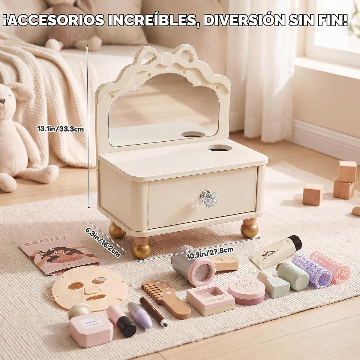 Juego de tocador de madera, kit de maquillaje de juego de