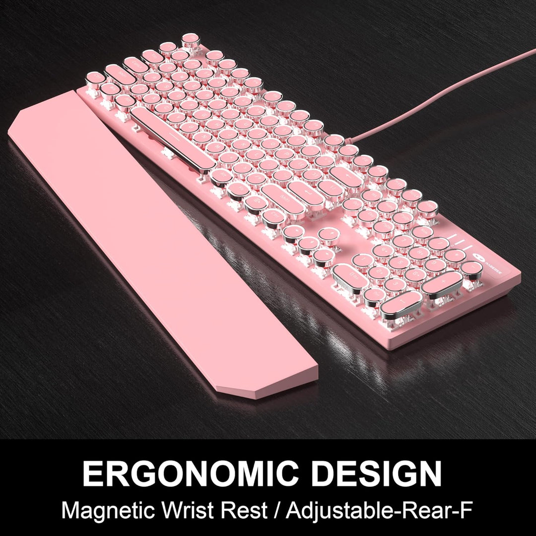 Combo de teclado y mouse estilo máquina de escribir rosa retro, bon...