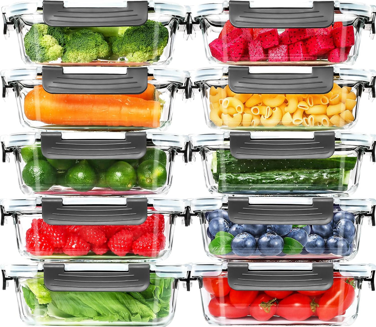 Skroam Paquete de 10 recipientes de vidrio para preparación de comidas, recipientes herméticos de vidrio de 22 onzas con tapas, recipientes de almacenamiento de cocina para almuerzo