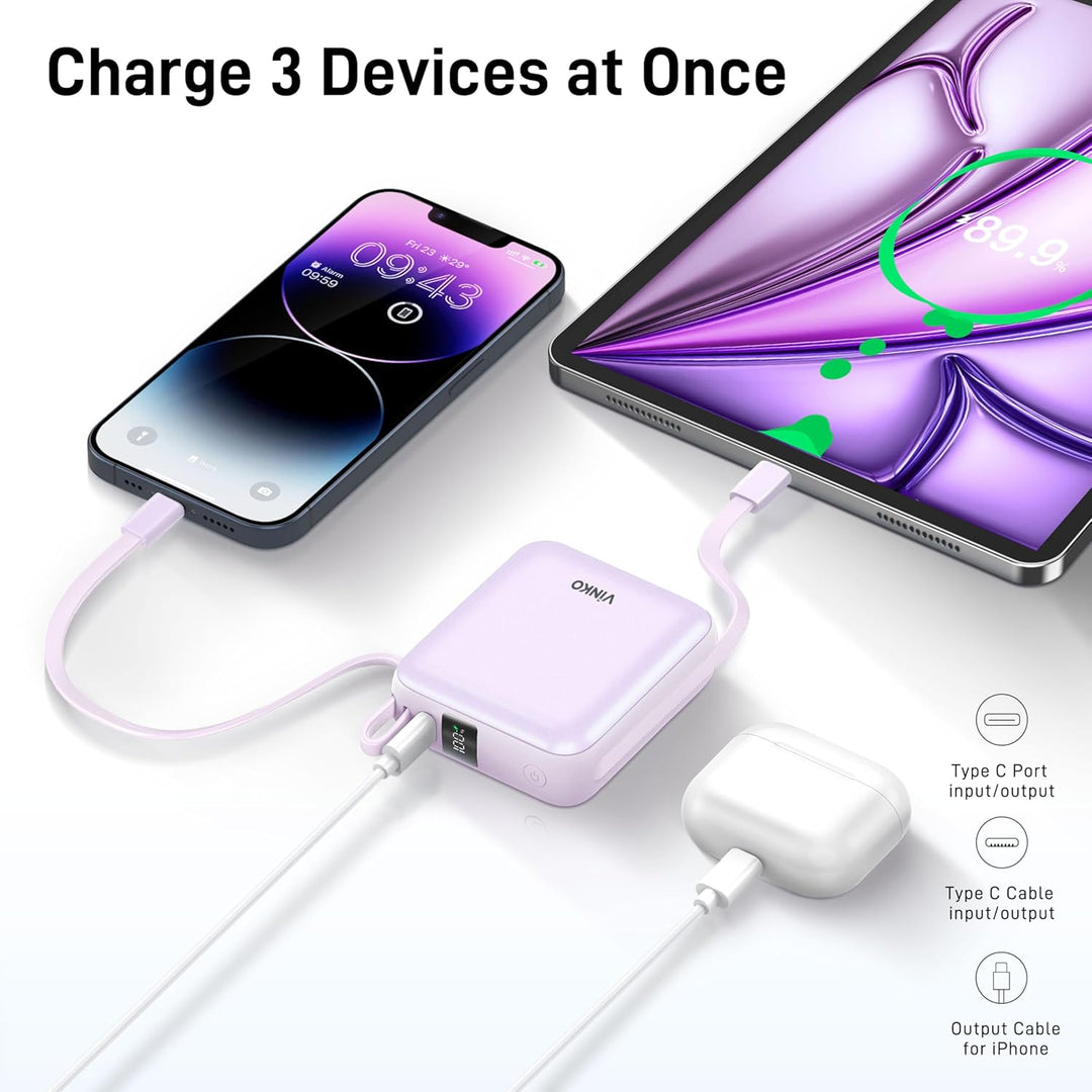 VINKO - Cargador portátil de batería con cables integrados, cargado...